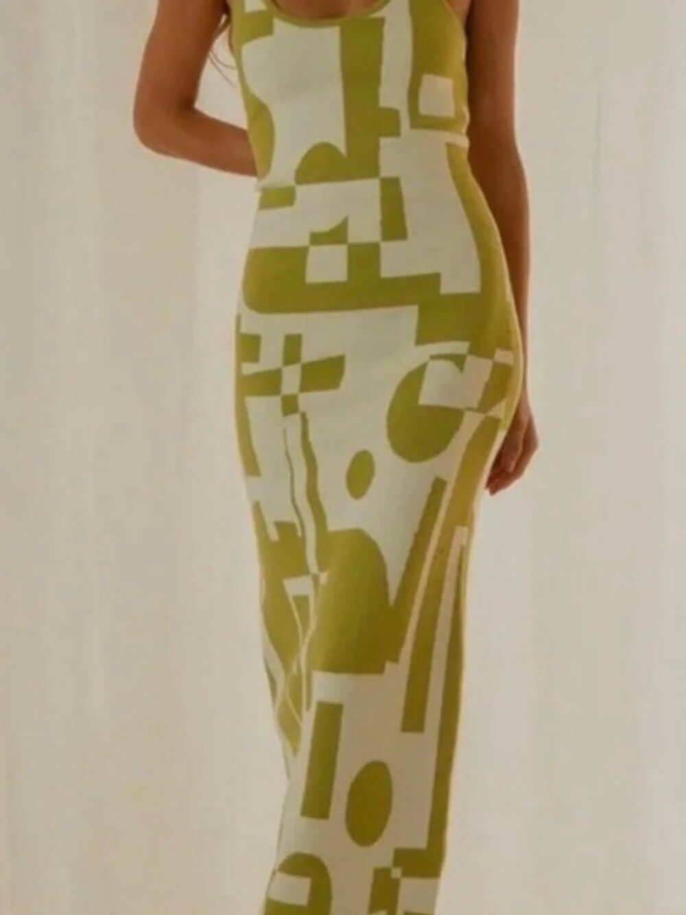 Peppermayo Women's Green and White Dress